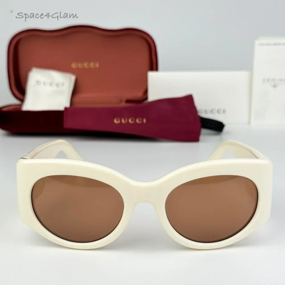 BRAND NEW Gucci GG1544S 004 Ivory Brown Unisex Oval Sunglasses GG 1544S